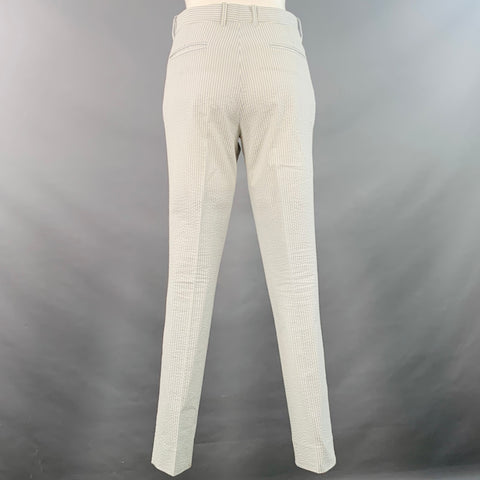GUCCI Size XS White Light Blue Seersucker Cotton Stripe Single Breasted Suit