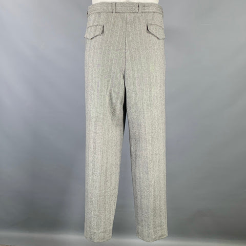 OFFICINE GENERALE Size 38 Grey Black Herringbone Wool Belted Dress Pants