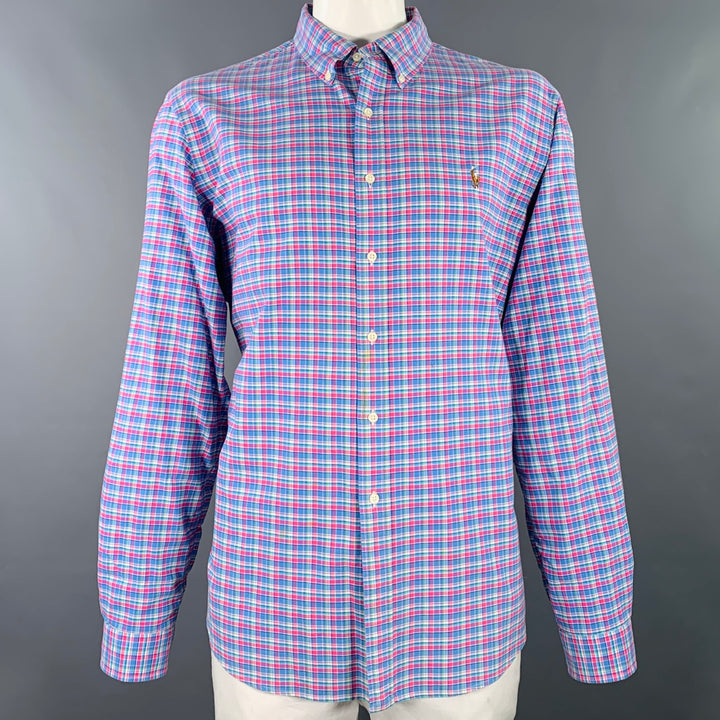 RALPH LAUREN Size XXL Blue Pink Plaid Cotton Button Down Long Sleeve Shirt