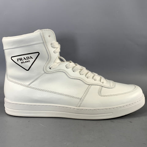 PRADA Size 9 White 2TG179 Leather High Top Sneakers