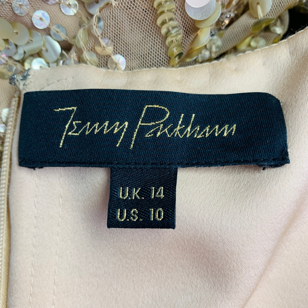 JENNY PACKHAM Pre-Fall 2022 Size 10 Bright Gem Gold Nude Polyester Beaded Sleeveless Evening Gown