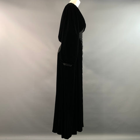 NIEMAN MARCUS Size S Black Rayon Blend Beaded Open Front Long Gown Evening Dress