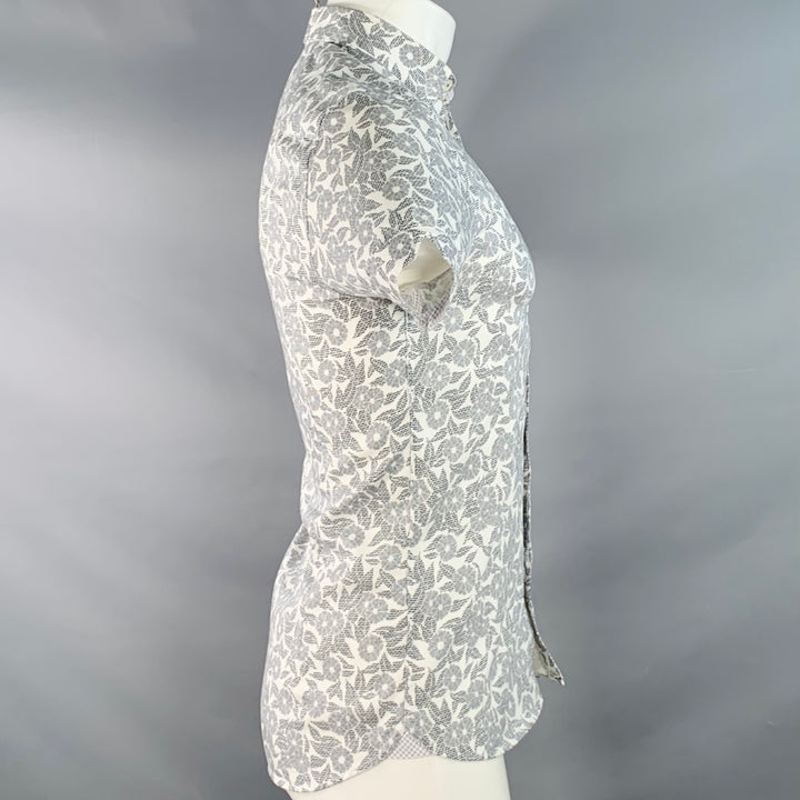 TED BAKER Size XS Bordeux White Black Abstract Floral Cotton Short Sleeve Shirt