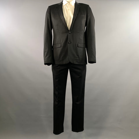 SANDRO Chest Size 42 Black Solid Wool Polyestar Cashmere Notch Lapel 34 Tuxedo