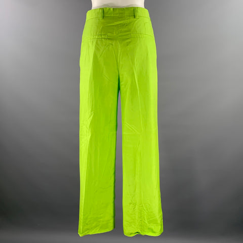DRIES VAN NOTEN Size 10 Green Neon Silk Cotton Pleated Pants