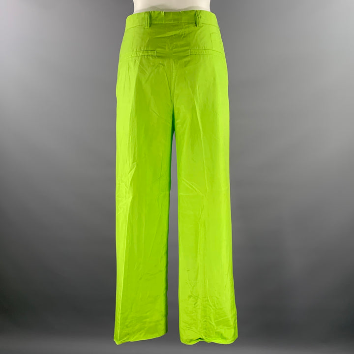 DRIES VAN NOTEN Size 10 Green Neon Silk Cotton Pleated Pants