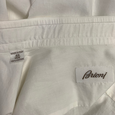 BRIONI Taille M Chemise Blanche en Coton à Manches Longues et Col Cassé