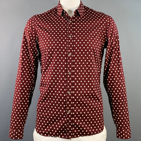 BURBERRY PRORSUM Size L Burgundy Beige Polka Dot Cotton Long Sleeve Sh – Sui Generis Designer Consignment