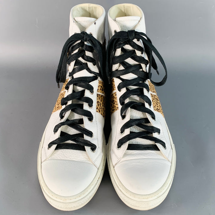 AMIRI Size 11 White Brown Animal Print Faux Fur Leather High Top Sneakers