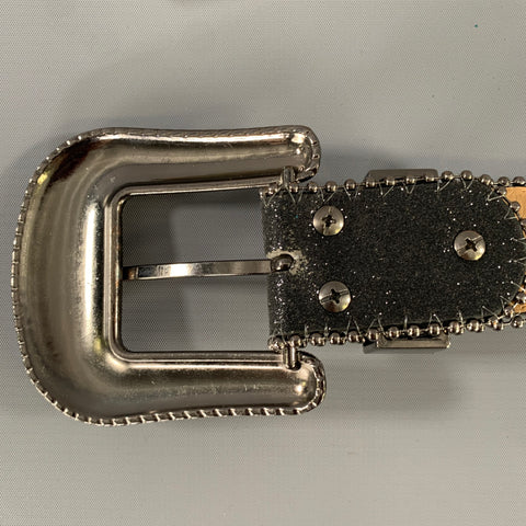 NO BRAND Size M Black Silver Rhinestones Leather Belt