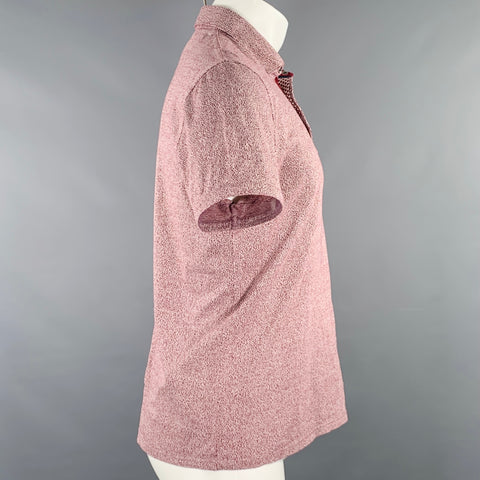 TED BAKER Size M Bary Burgundy White Textured Cotton One Pocket Polo
