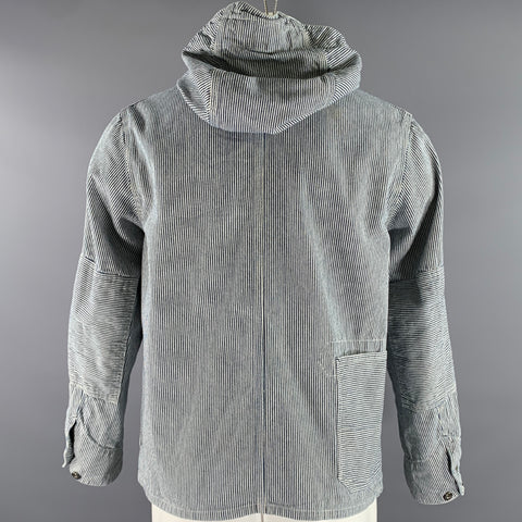 ENGINEERED GARMENTS Size S White Blue Stripe Cotton Hooded Jacket