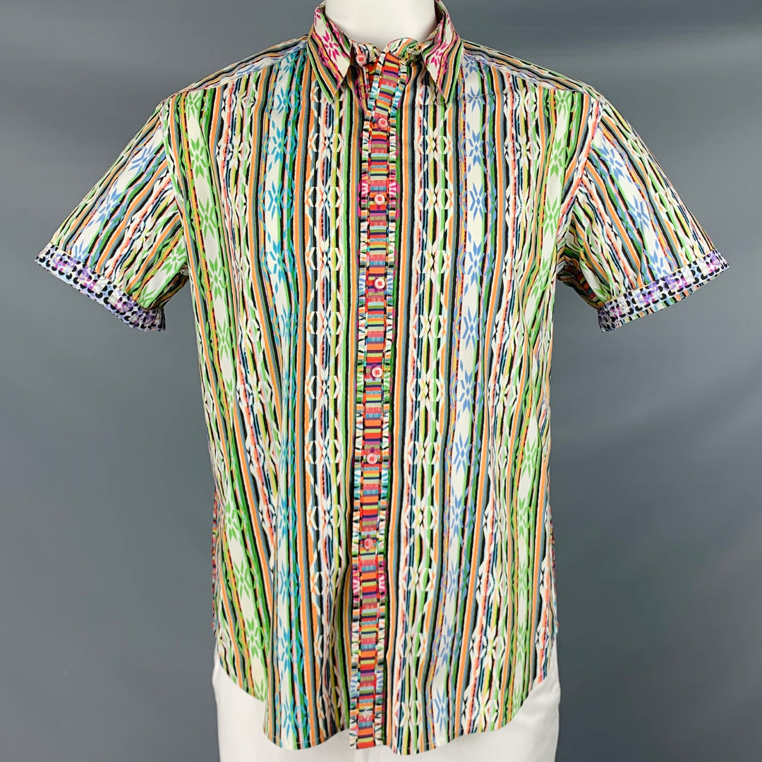 ROBERT GRAHAM Talla L Camisa de manga corta de algodón con estampado de rayas multicolor