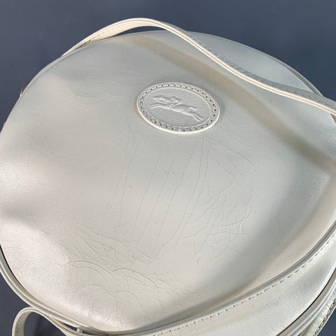LONGCHAMP Vintage White Faux Leather Round Crossbody Handbag
