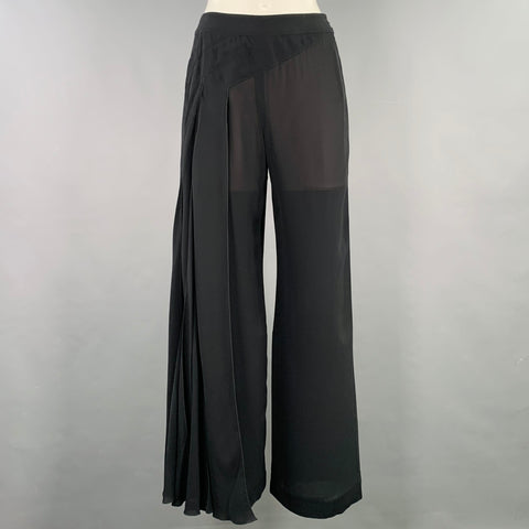 CHANEL 1999 Size 4 Black Silk Wide Leg Dress Pants