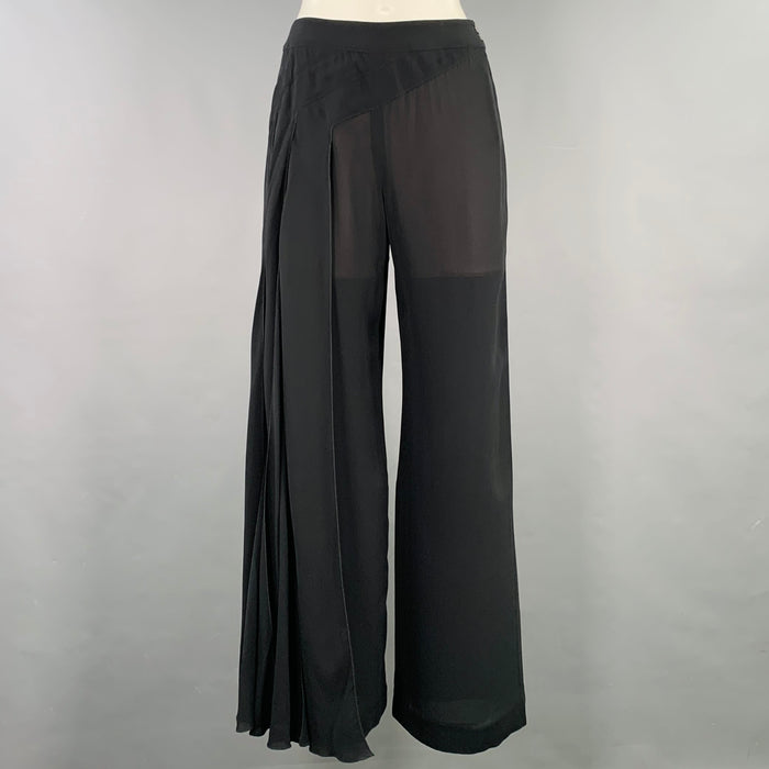 CHANEL 1999 Size 4 Black Silk Wide Leg Dress Pants