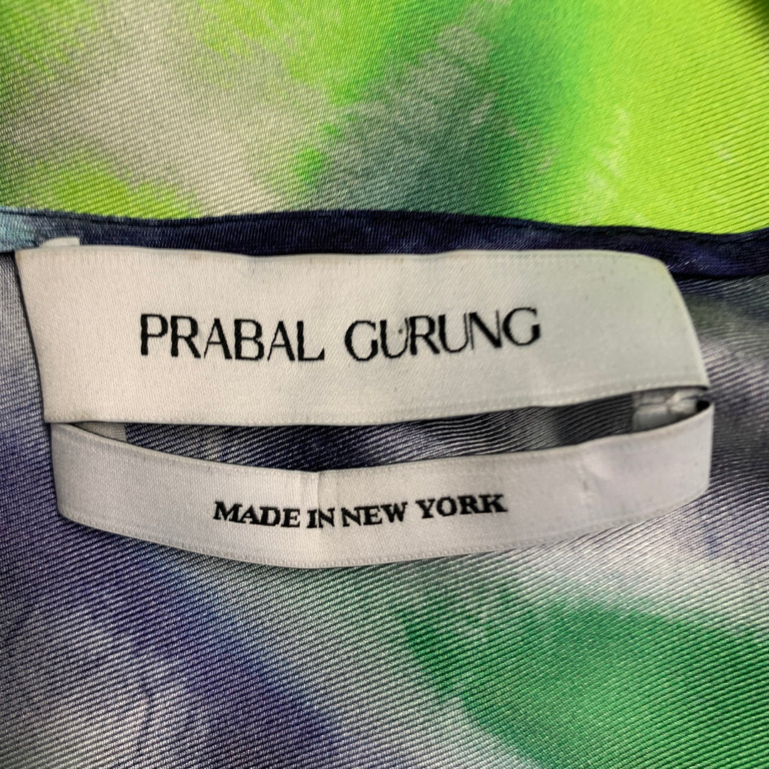 PRABAL GURUNG Size 6 Blue Green Silk Tie Dye Asymmetrical Batwing Midi Dress