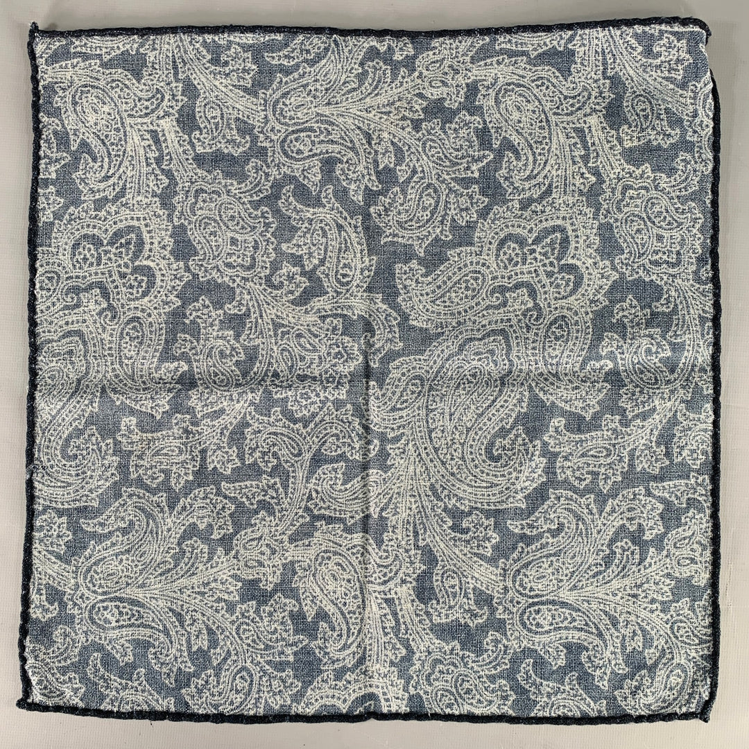BRUNELLO CUCINELLI Navy White Paisley Pocket Square