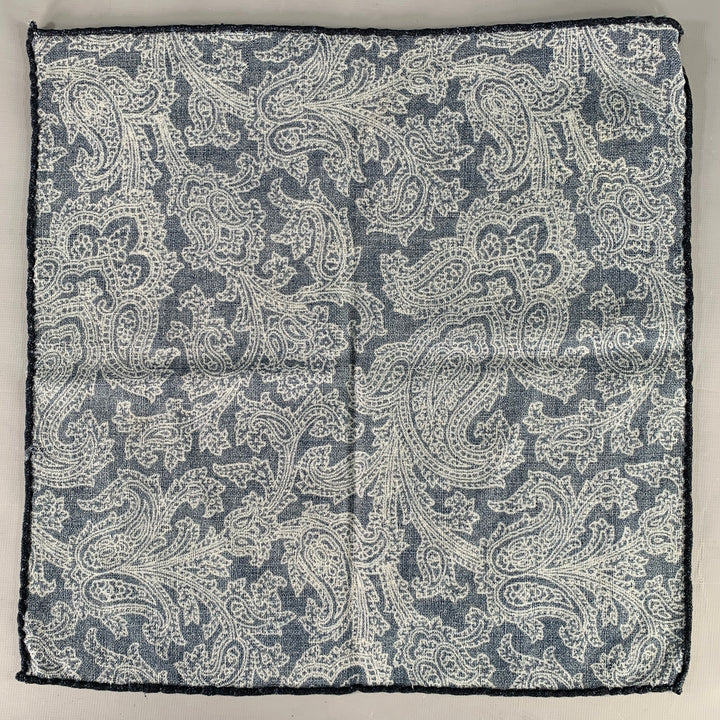 BRUNELLO CUCINELLI Navy White Paisley Pocket Square
