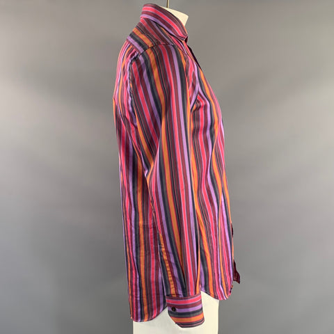 ETRO Size L Purple Pink & Orange Stripe Cotton Button Up Long Sleeve Shirt