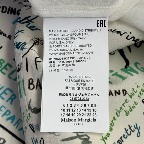 MAISON MARGIELA Size 2 White Multi Color Silk Graffiti Midi Box Dress