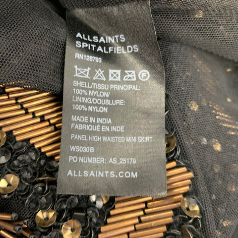 ALLSAINTS Size 6 Black Gold Nylon Sequined Pencil Skirt