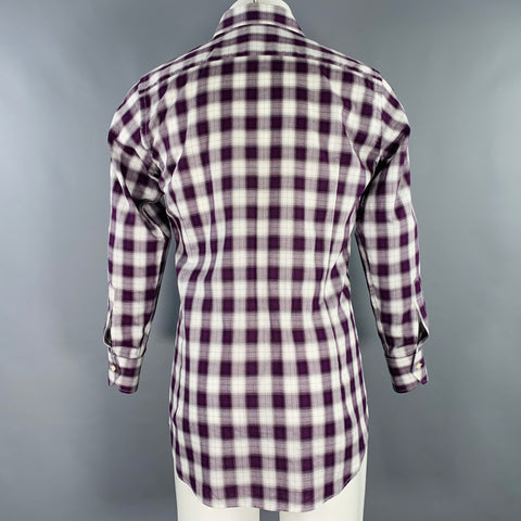ETRO Size 39 Purple White Plaid Cotton Spread Collar Long Sleeve Shirt