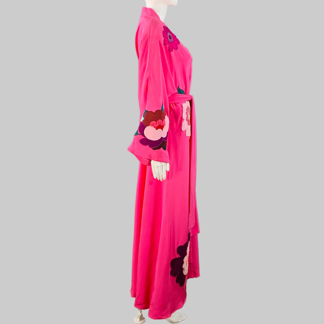 DOLCE & GABBANA Size 4 Pink Multi Color Silk Applique Belted Maxi Dress