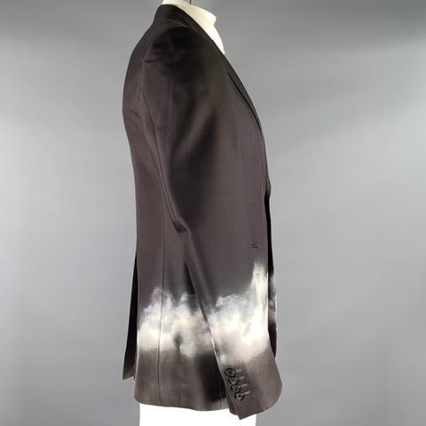 ALEXANDER MCQUEEN Chest Size 42 Black White & Grey Clouds Wool silk Sport Coat