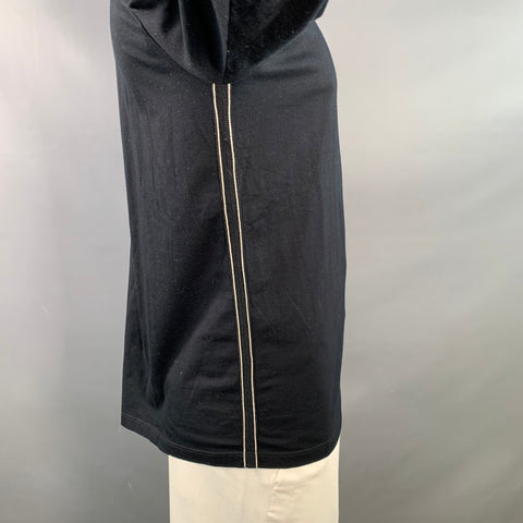 JIL SANDER Size XL Black White Jersey Contrast Trim Crew Neck Pullover