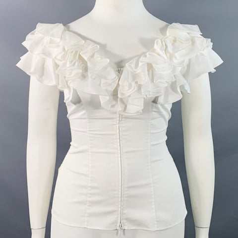 ANNE FONTAINE Size 10 White Cotton Ruffled Sleeveless Dress Top