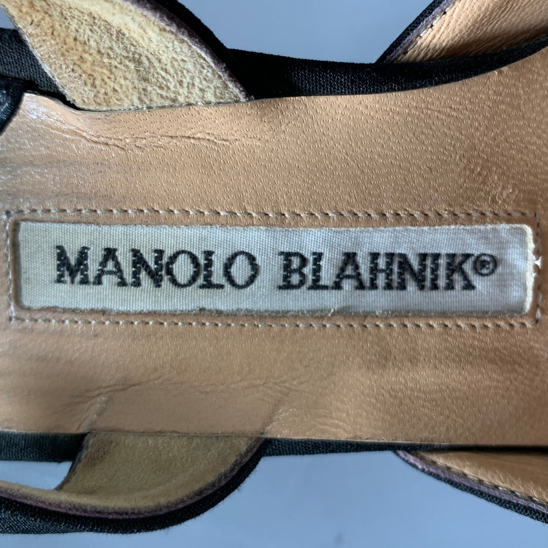 MANOLO BLAHNIK Size 7.5 Black Fabric Slingback Pumps