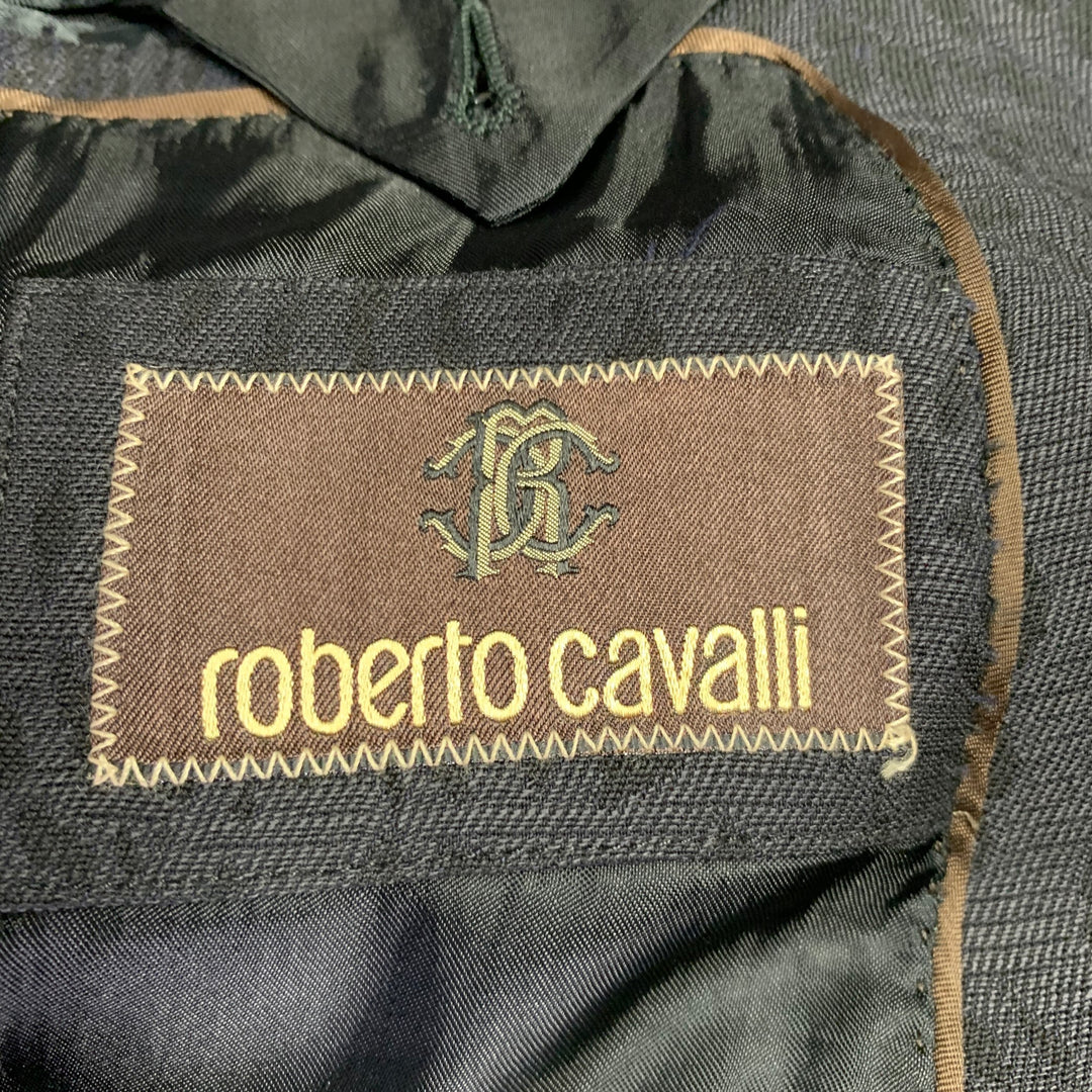 ROBERTO CAVALLI Size 38 Black Animal Print Virgin Wool Sport Coat