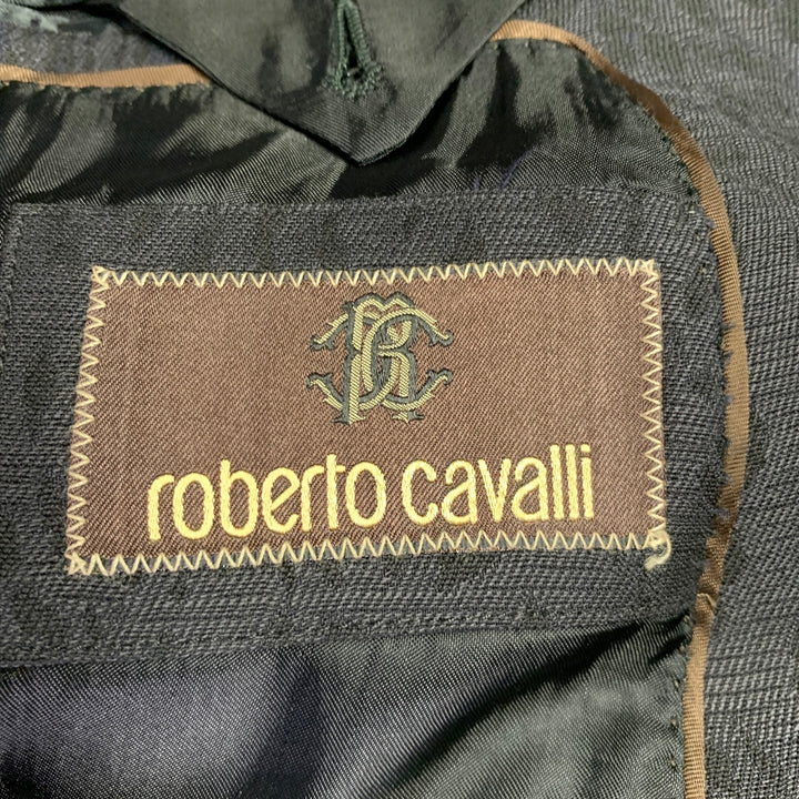 ROBERTO CAVALLI Size 38 Black Animal Print Virgin Wool Sport Coat