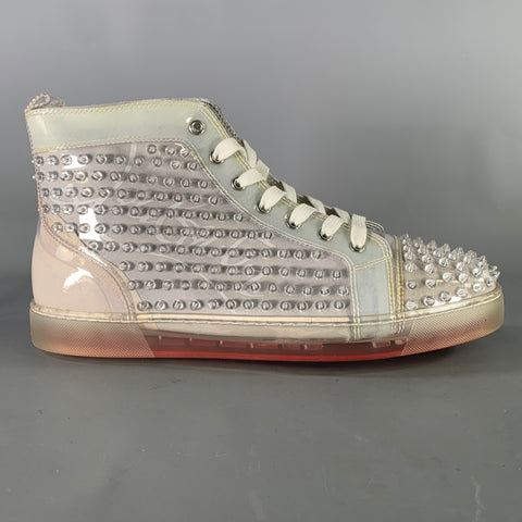 CHRISTIAN LOUBOUTIN Size 12.5 Silver Grey Studded High Top Sneakers