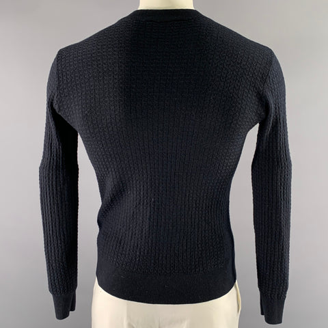 EMPORIO ARMANI Size XL Black Waffle Knit Wool Blend Crew-Neck Pullover