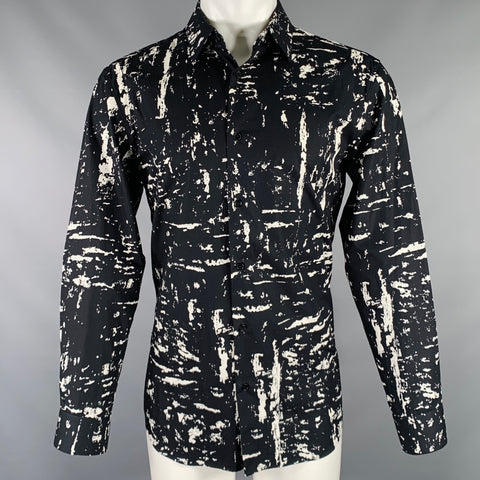 BOTTEGA VENETA Pre-Spring 2020 Size M Black White Cotton Button Up Long Sleeve Shirt