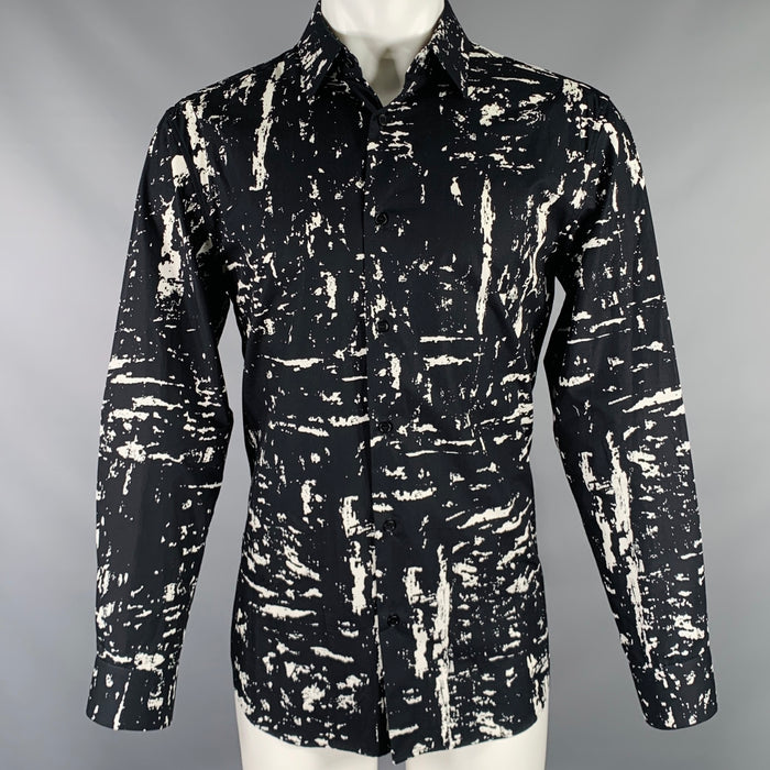 BOTTEGA VENETA Pre-Spring 2020 Size M Black White Cotton Button Up Long Sleeve Shirt