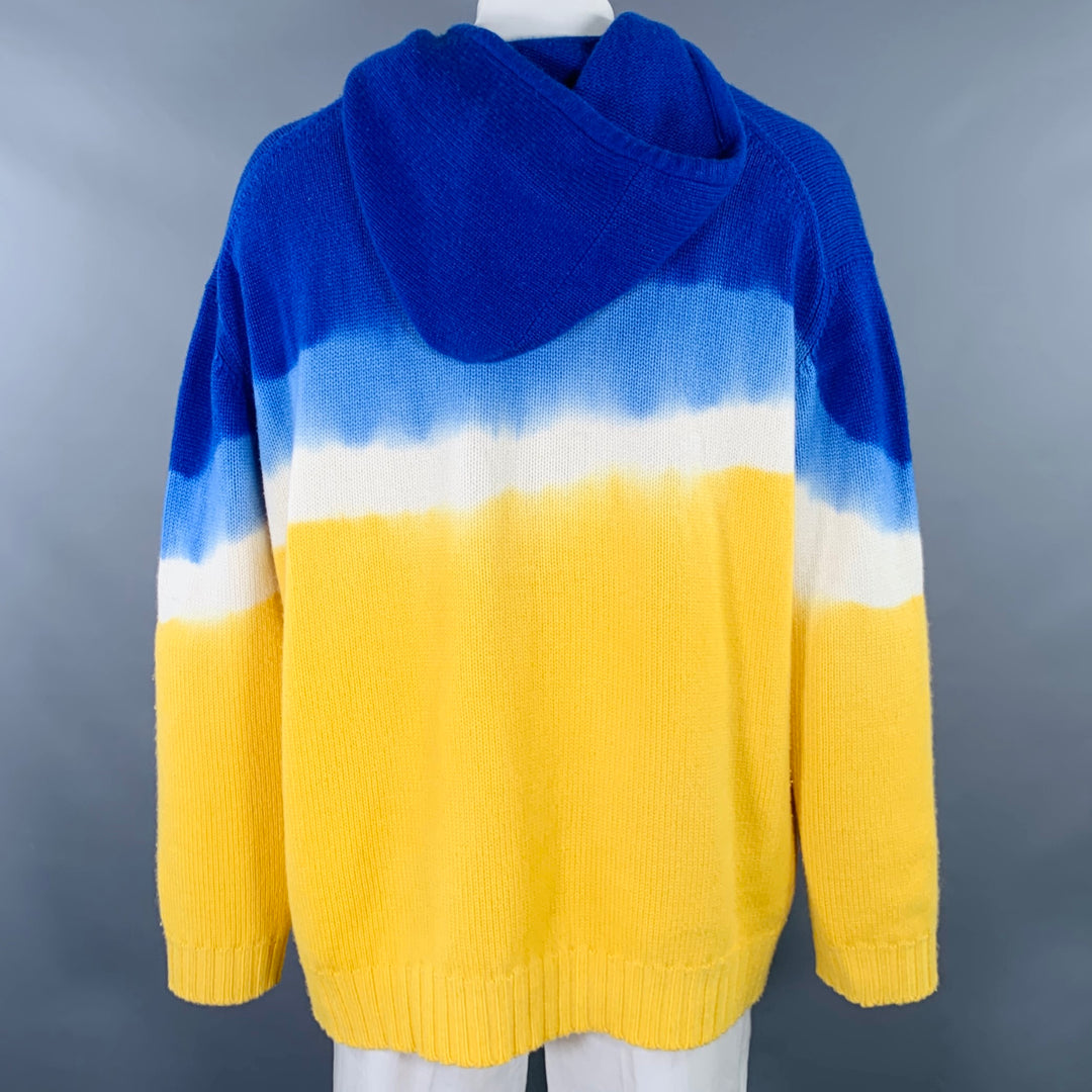 PRABAL GURUNG Size XL Yellow Blue Dyed Cashmere Hooded Sweater