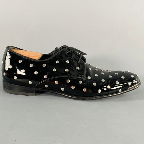 ALEXANDER MCQUEEN Size 10 Black Patent Leather Silver Studded Lace-Up Shoes