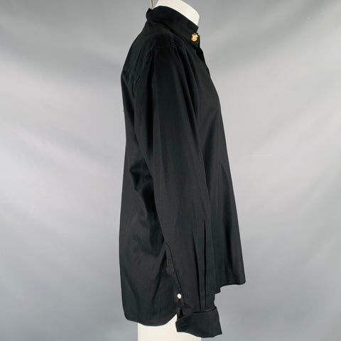 LORENZINI Size S Black Cotton Nehru Collar Long Sleeve Shirt