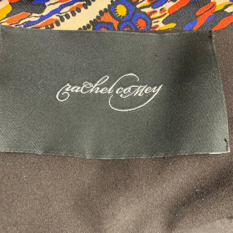 RACHEL COMEY Size M Beige Orange Blue Silk Linen Abstract Boat Neck Dress