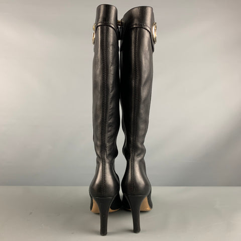 GUCCI Size 6.5 Black Gold Leather Side Zipper Boots
