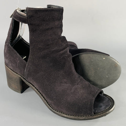 OFFICINE CREATIVE Size 7 Black Suede Cut Out Peep Toe Back Zipper Boots