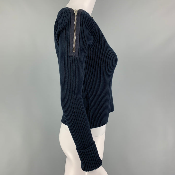ALEXANDER WANG Size XS Navy Cotton Blend Ribbed Pullover