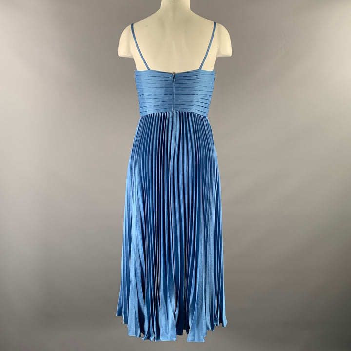 THEIA Size 2 Light Blue Polyester Pleated Spaghetti Straps Mid-Calf Dress