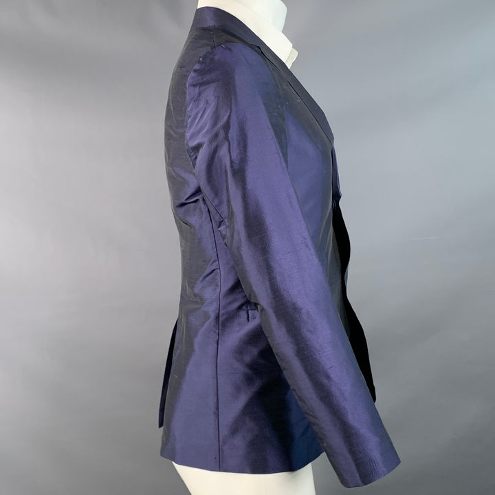 EMPORIO ARMANI Size 34 Regular Metallic Blue Silk Blend Shantung Sport Coat