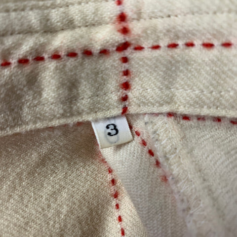 GREENCLUB Size S Cream Red Grey Stiched Plaid Wool Long Sleeve Shirt