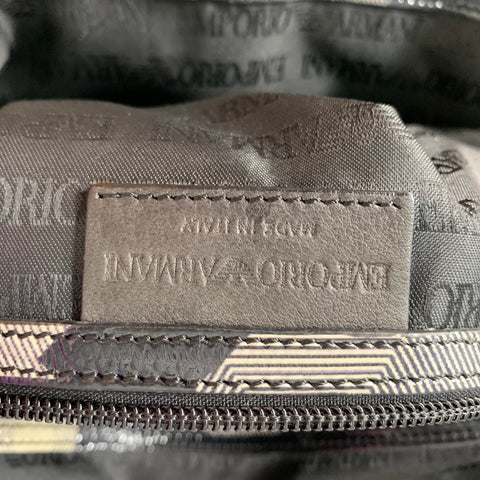 EMPORIO ARMANI Size Black Grey Beige Print Leather Tote Bag