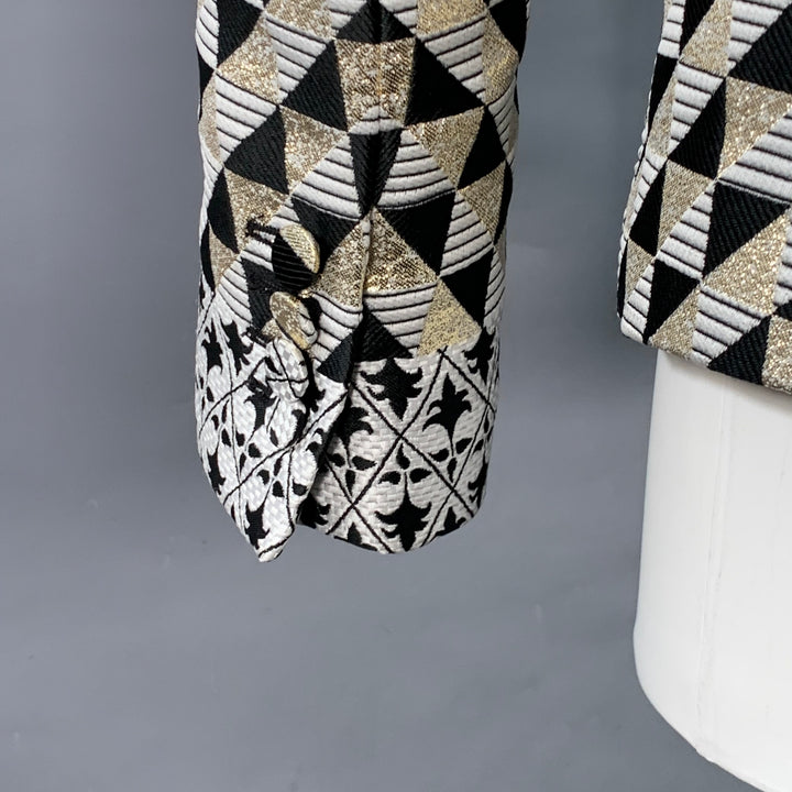 HAIDER ACKERMANN Size 34 Black White Gold Textured Geometric Tuxedo Sport Coat